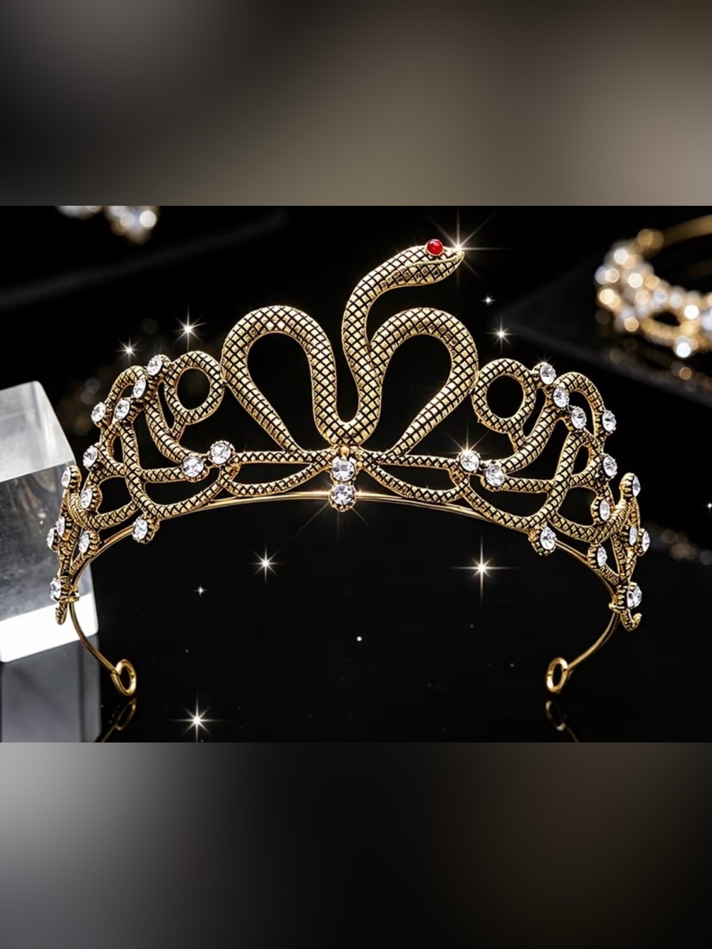 Snake Tiara with Black Rhinestones